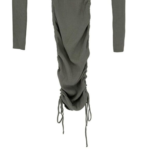 ACOA Collection Scrunch Side Ribbed Stretchy Bodycon Dress Sage Green Small - Picture 3 of 11